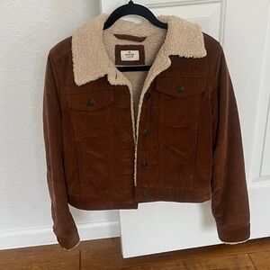 Marine Layer Brown Corduroy Jacket with Cream Sherpa Collar